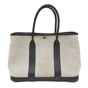 Hermes Garden Party TPM (30) Toile H Handbag Tote Bag Gray Black